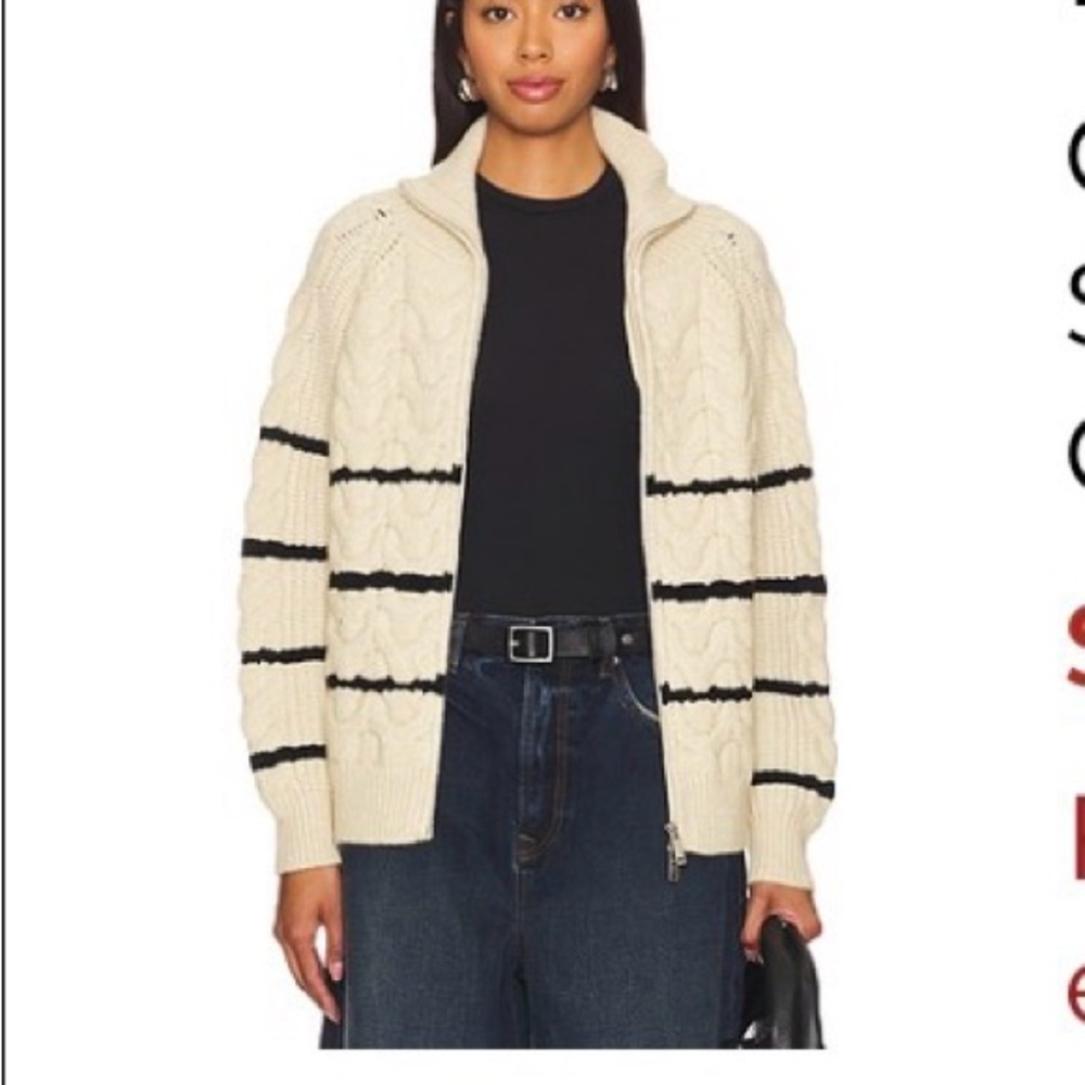 Line and dot Women's Cream and Black Cable Knit Sweater